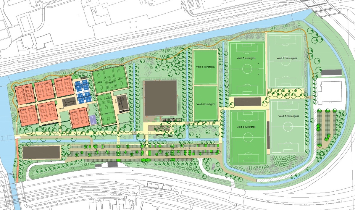 Illustatie van indeling sportpark Hoornseveld